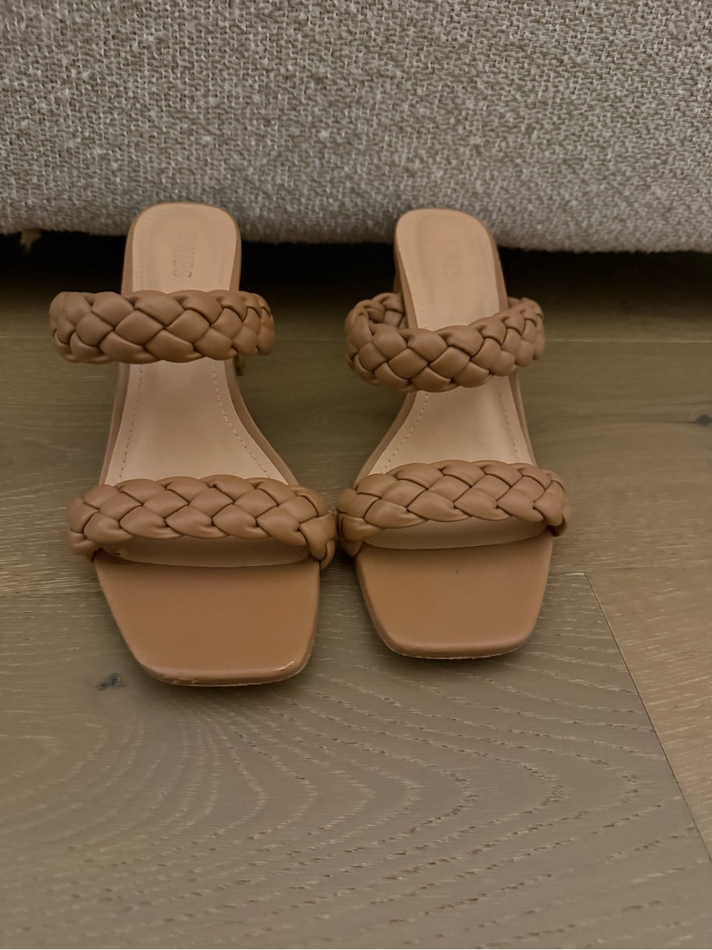 Braided Double-Strap Slide Heels - Tan